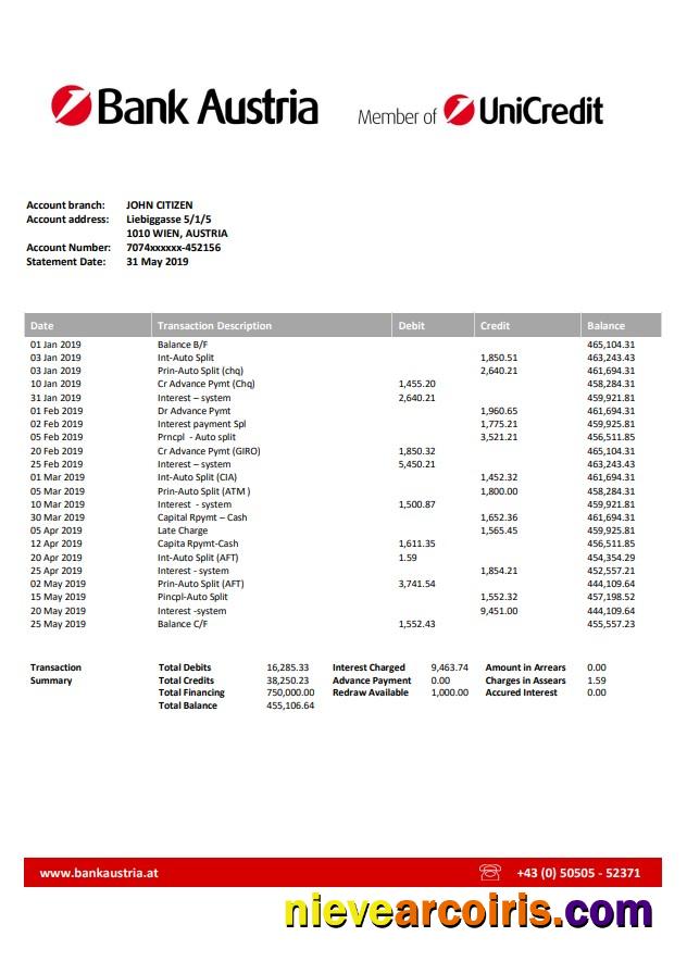 Austria bank statement
